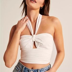NWT Abercrombie Black Poplin Halter Knot Top